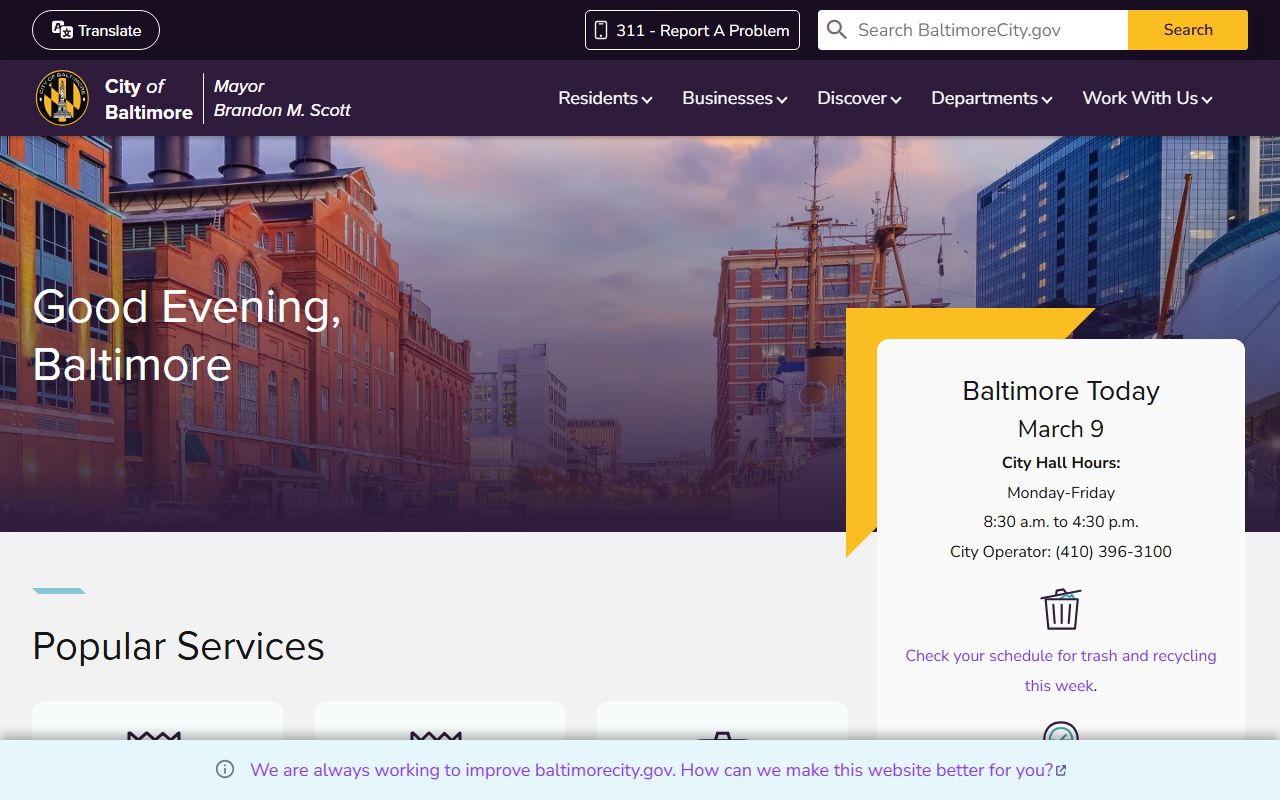 Baltimore City Government portal showing court records information