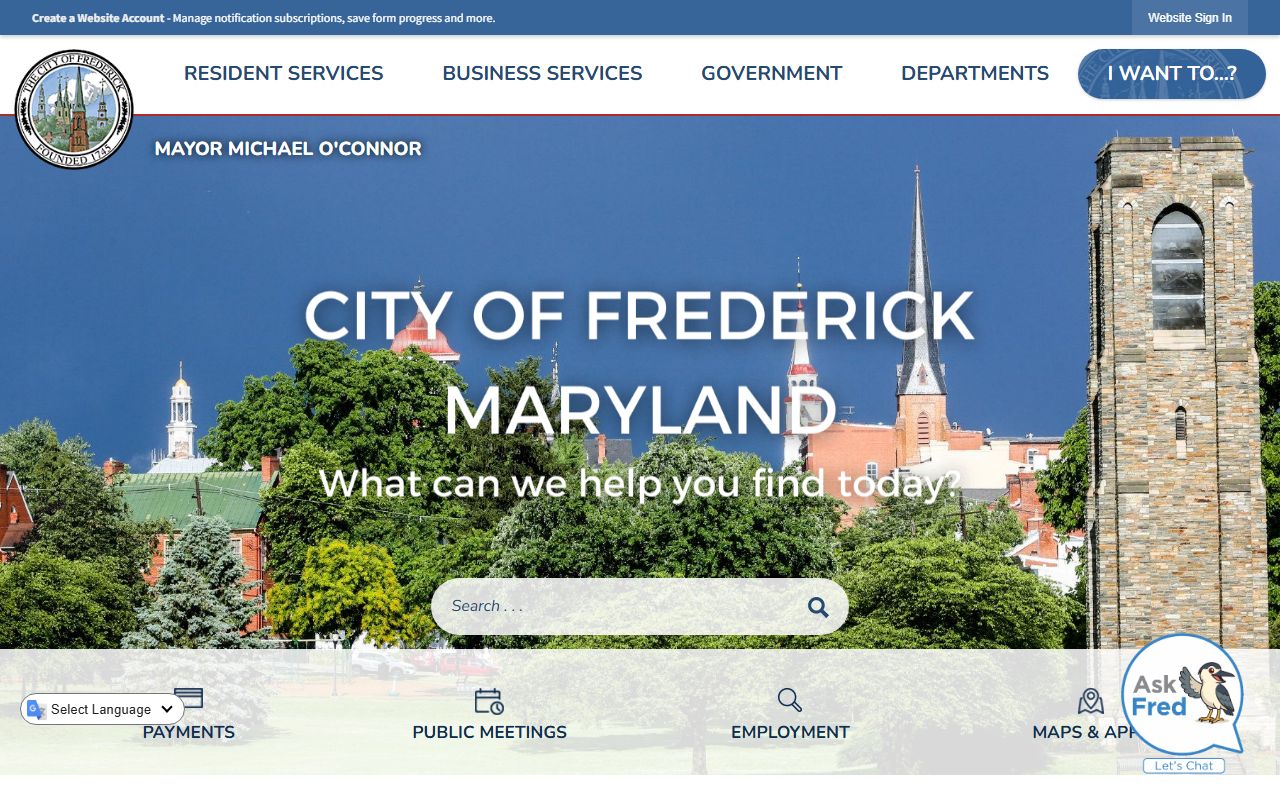 Frederick Maryland city government website showing court records information