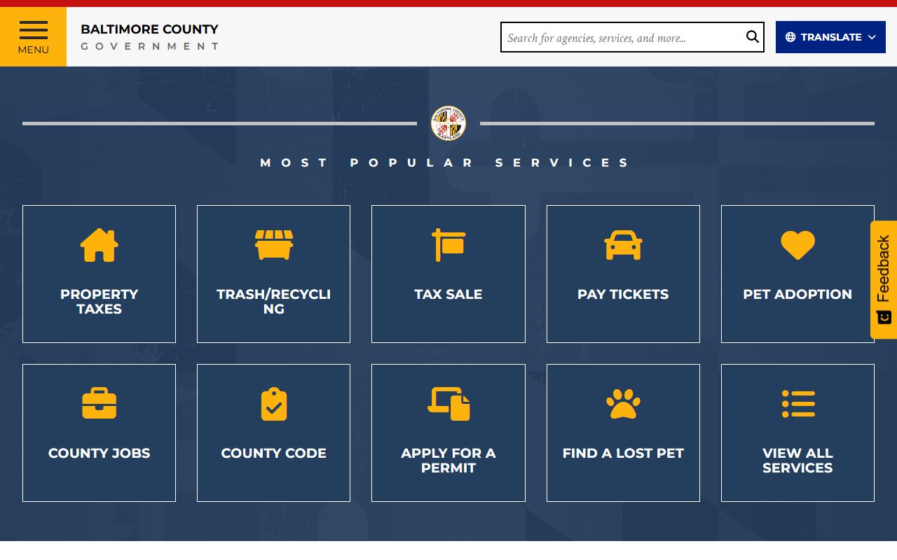 Baltimore County government portal for Towson court records