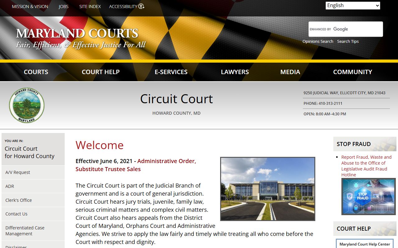 Howard County Circuit Court page on Maryland Judiciary website