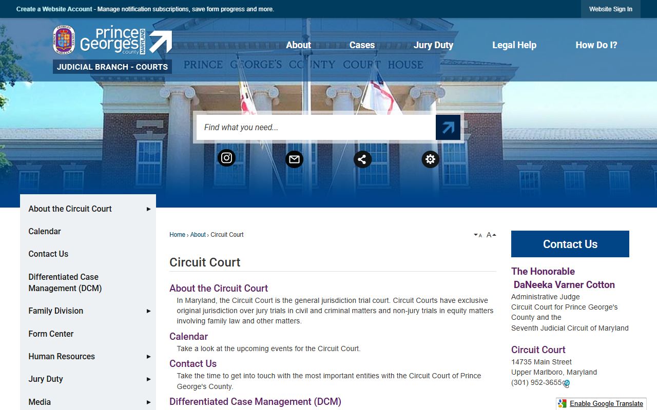 Prince George's County Circuit Court page for court records search