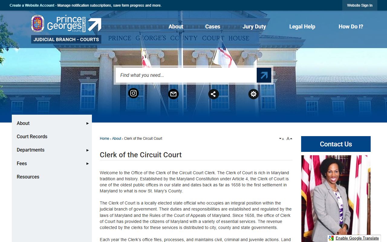Prince George's County Circuit Court Clerk page for court records